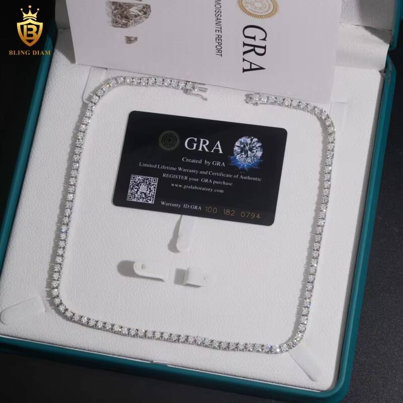 Hot Sale Pass Diamond Tester 4mm Iced Out Luxury Moissanite Diamond Tennis Necklace S925 Moissanite Chain Necklace Bracelet