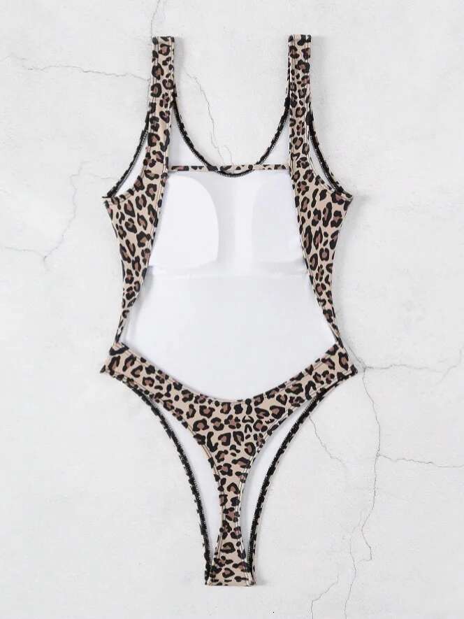 Sexy Leopard Print One-piece Backless Swimsuit for Women V-neck Monokini Bikni 2024 Summer Beach Vacation Slim Swimwear New