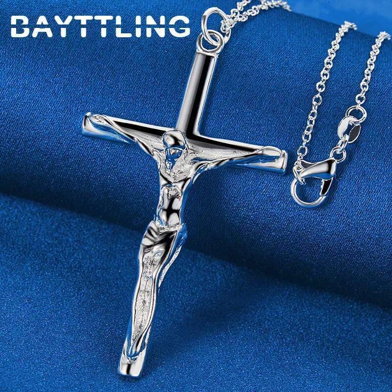 Sterg Sier 16-30 Inches Fine Cross Necklace For Women Men Charm Wedding Temperament Jewelry Gifts Party