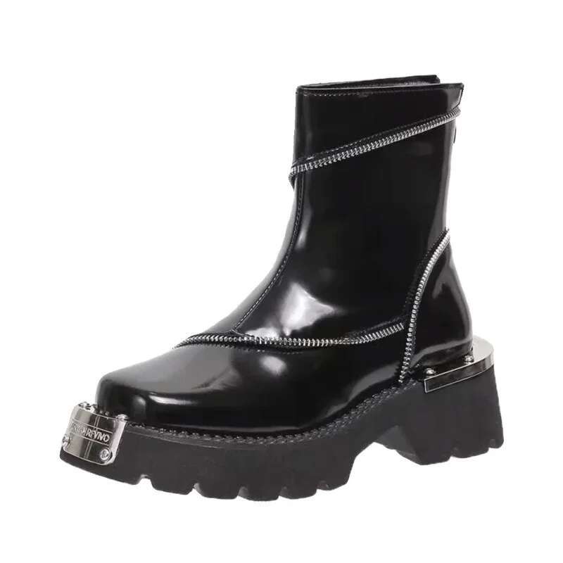 Shoes Female 2025 High Quality Zip Women's Spring Round Toe Solid Short Barrel Mid Heel Water Proof British Boots Atos
