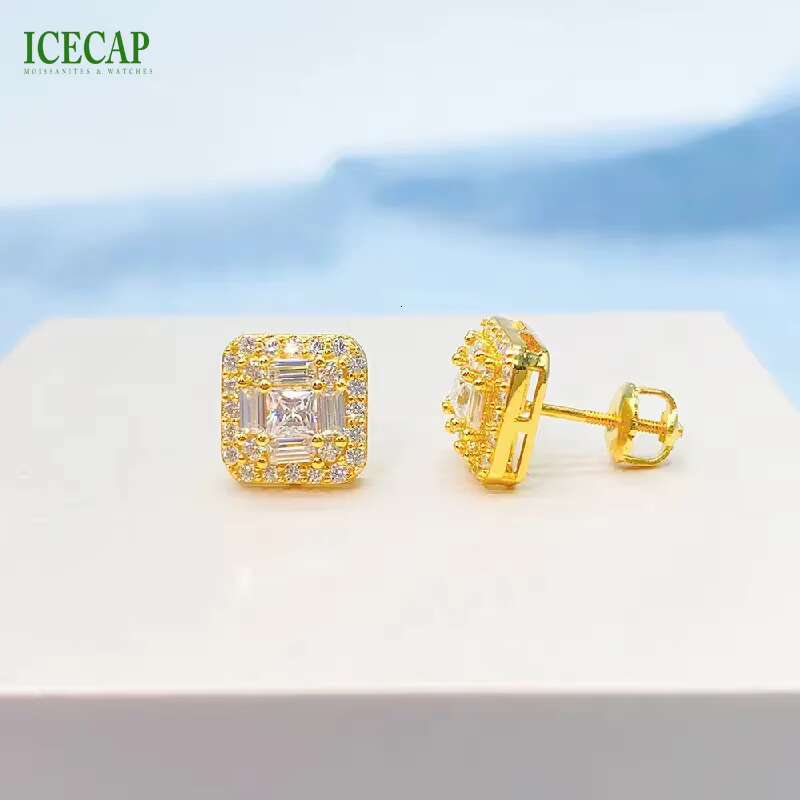 Earrings Wholesale Bulk Iced Out Jewelry Luxury Square Shape Diamond Moissanite Earrings Female 925 Silver Earrings for Women