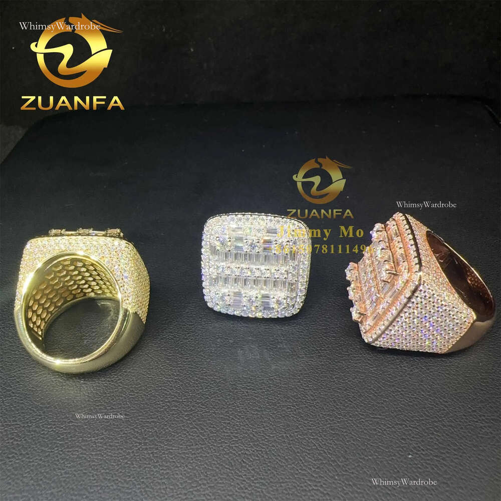 American Rapper Jewelry Hop Sier Iced out Baguette Moissanite Dia Custom Hip hop Ring Men