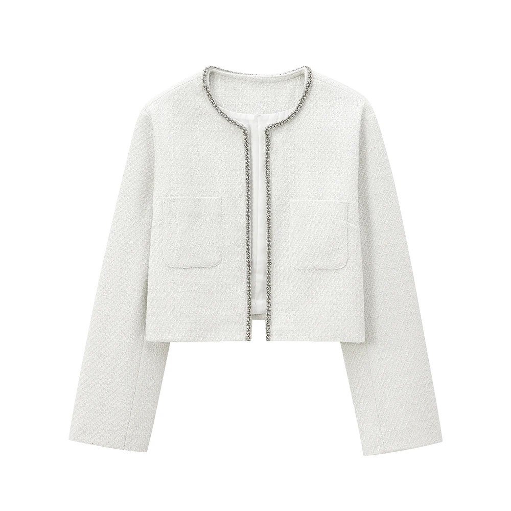 Office Womens Black and White Round Neck Long Sleeve Sewing Short Coat Mini Weaving Set ZATAF Edition 250403