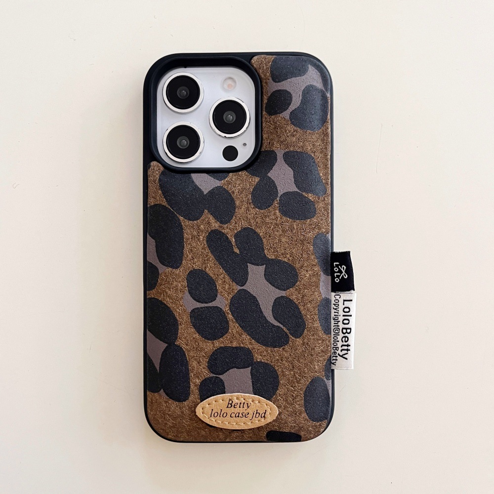 Suede Brown Leopard Print Phone Case Compatible with iPhone 17/16 Pro Max Simple Lanyard 15/14 Personalized Case