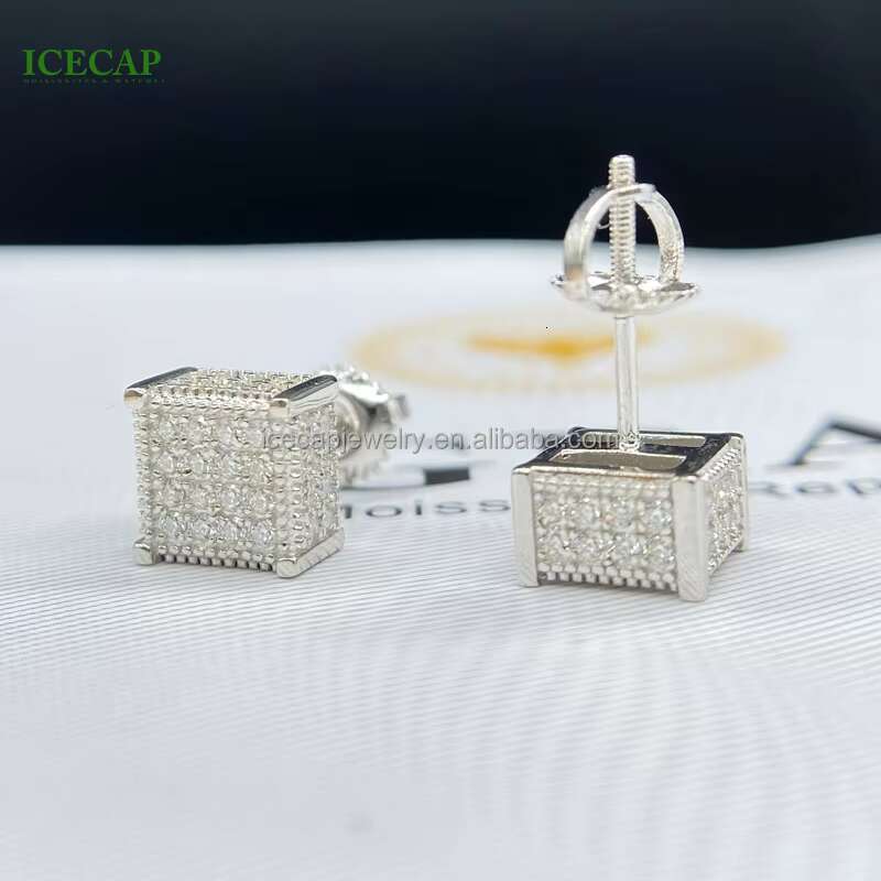 New Arrivals Fine Jewelry Bling Luxury 925 Sterling Silver Iced Out D VVS1 Moissanite Diamonds Hiphop Mens Stud Earrings