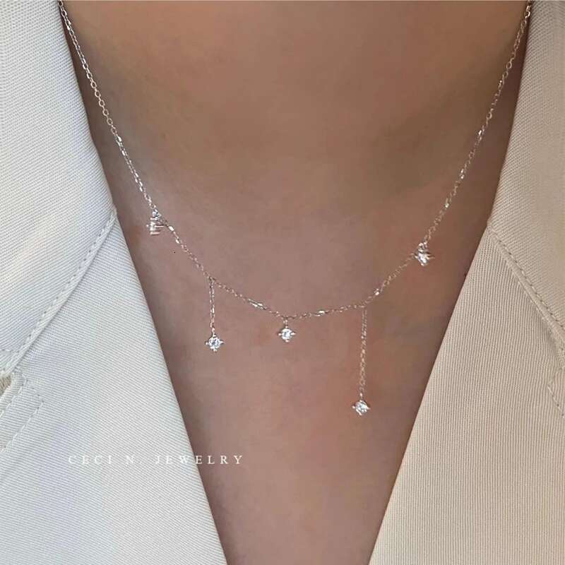 Sterg Sier Zircon Star Charms For Women Choker Elegant Gold Plated O-Chain Necklace Wedding Jewelry