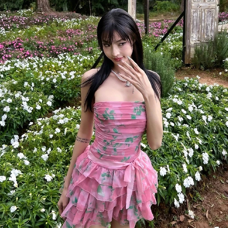 Where Mery Temperment Y2K Printed Dress d Sleeveless Vest Street Nightclub Mini Skirt Sexy Womens Wear 250401