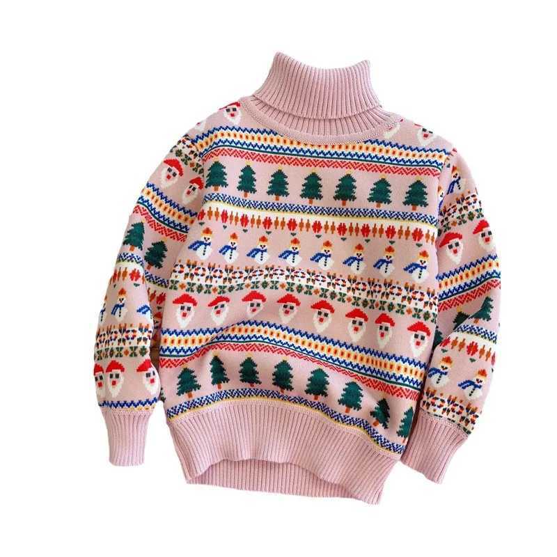 Winter Chritmas Children Girls Sweater Cotton Santa Contrast Toddler Girls Pullovers Loose Velvet Thick Infant Babys Girls Tops L251104