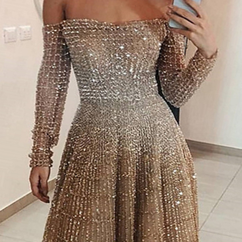 Sc2031 Internet Celebrity New Long Style 2025 Autumn and Winter Shiny One Shoulder Long Sleeved Strapless Dress