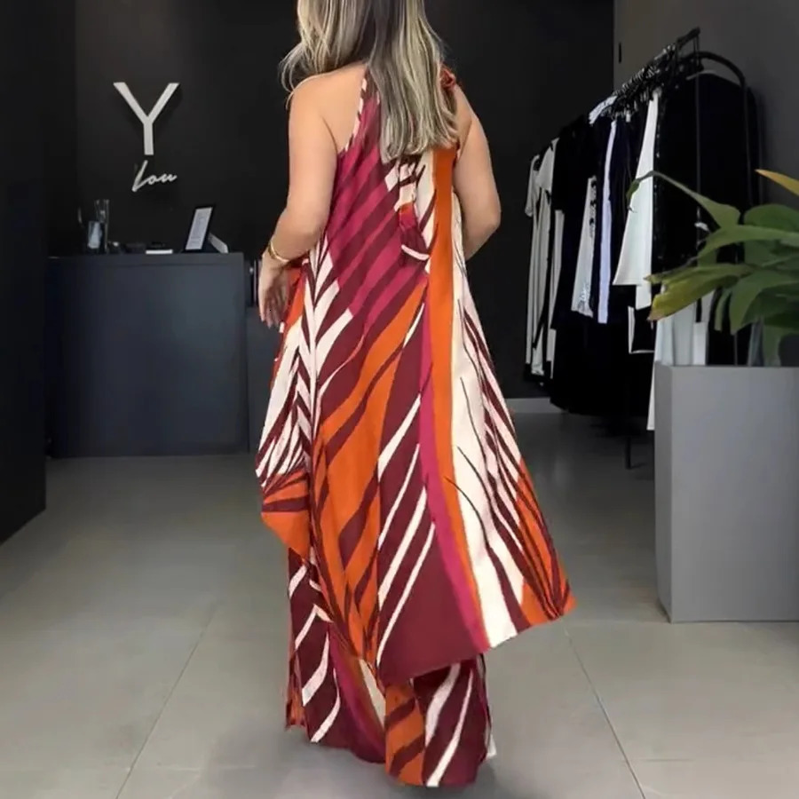 Womens printed sleeveless top wide leg pants set summer bohemian streetwear 2piece casual elegant sexy loose fitting womens 250403
