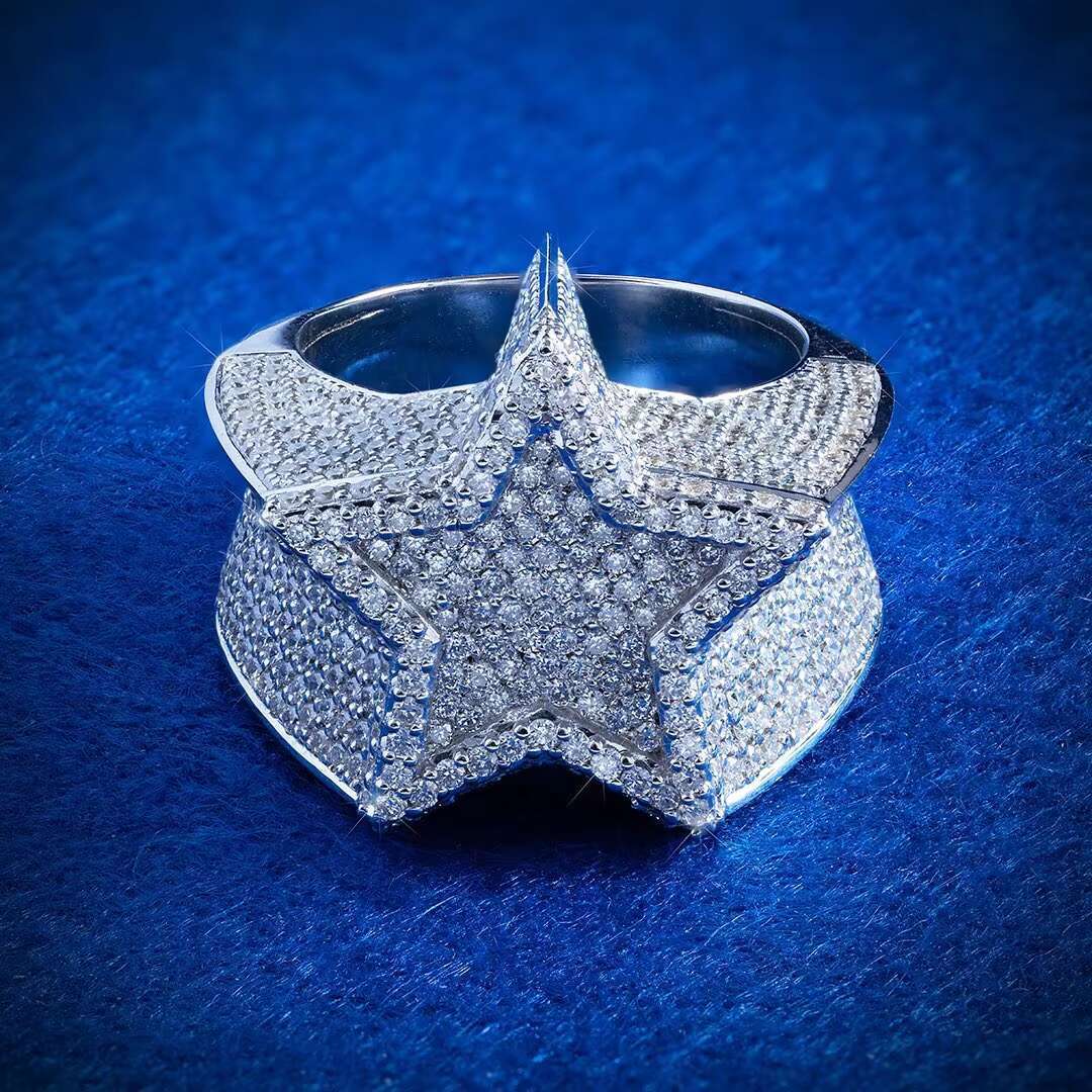 Custom Luxury Hip Hop Jewelry Iced Out 925 Silver VVS Moissanite Diamond Star Ring