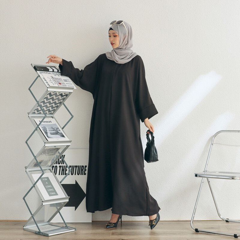 Tiktok Muslim Fashion Robe Solid Color Women's Dress Abaya Maxi Dresses Islamic Clothing