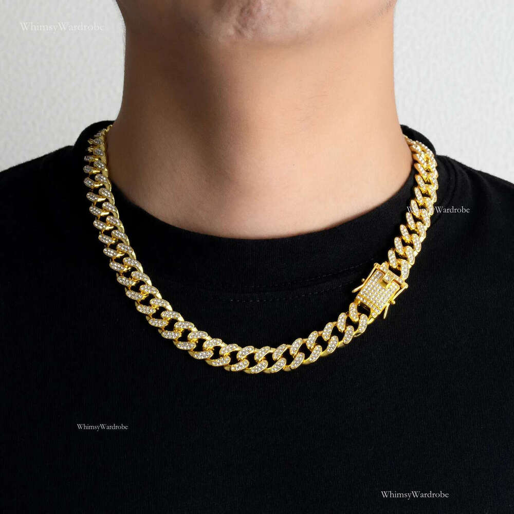 Fashionable designer brand hip-hop Cuban waterproond washable high-end birthday gift 13mm ultra wide retro necklace