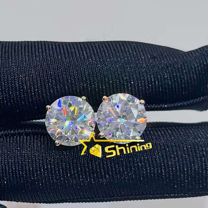 Dropshipping Fine Jewelry10K 14K Real Gold D Color Moissanite Solitaire Lab Dia Stud Earrings Screw Back