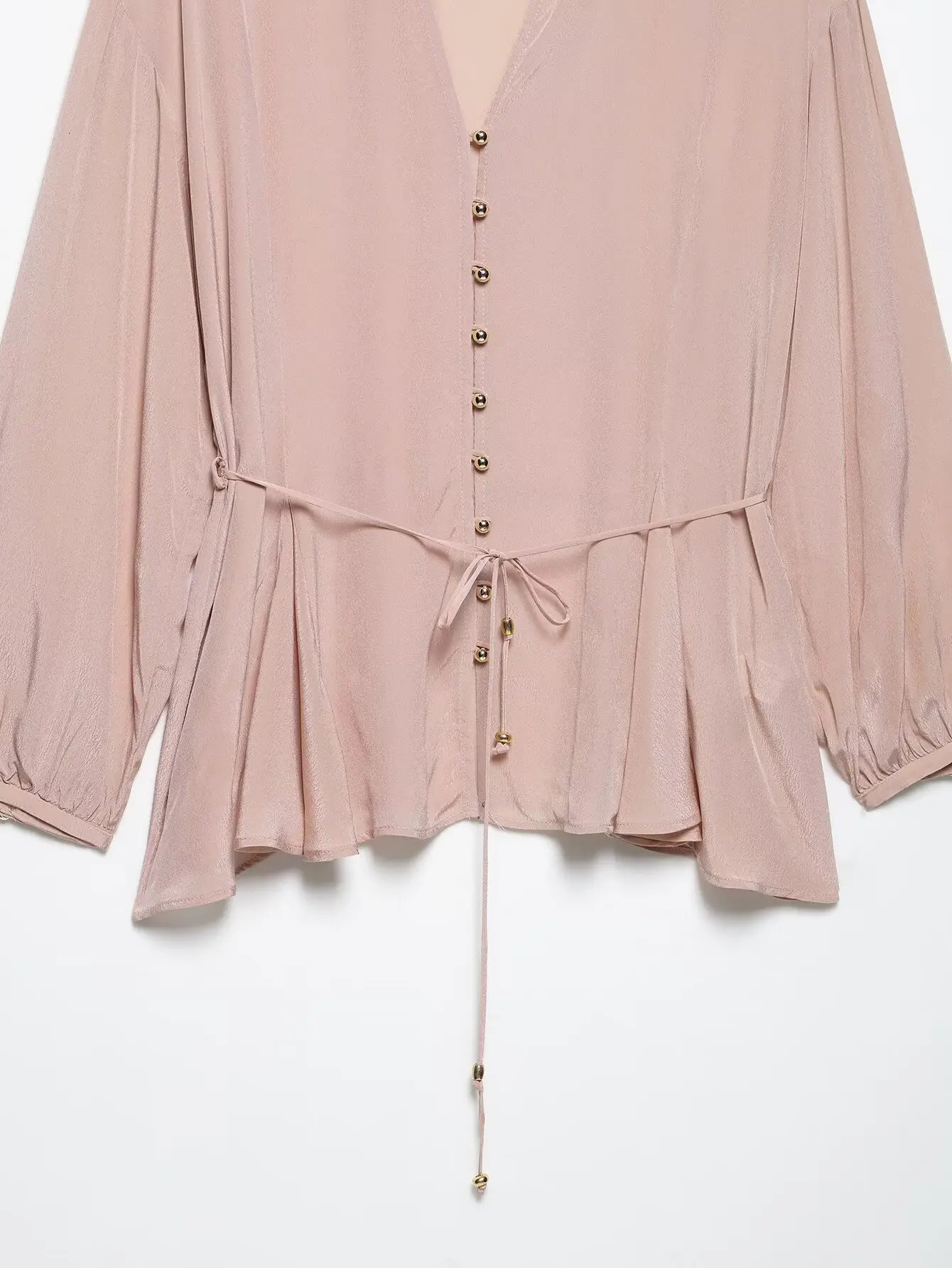 European and American style 2025 spring linen blended thin belt loose casual long-sleeved shirt 250402