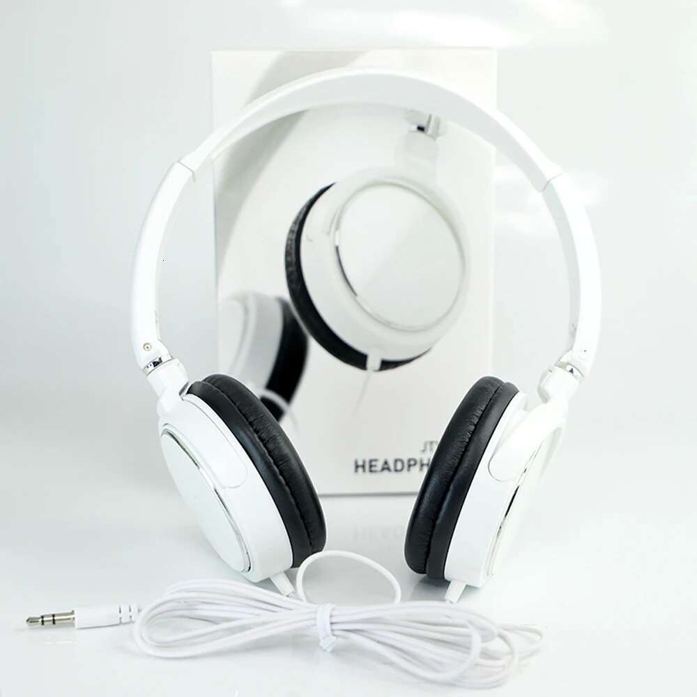 Adjustable Wired Portable Audio Bass Over Ear Foldable Headphone Black White HiFi Stereo 3.5mm Headset Tablet Supplies