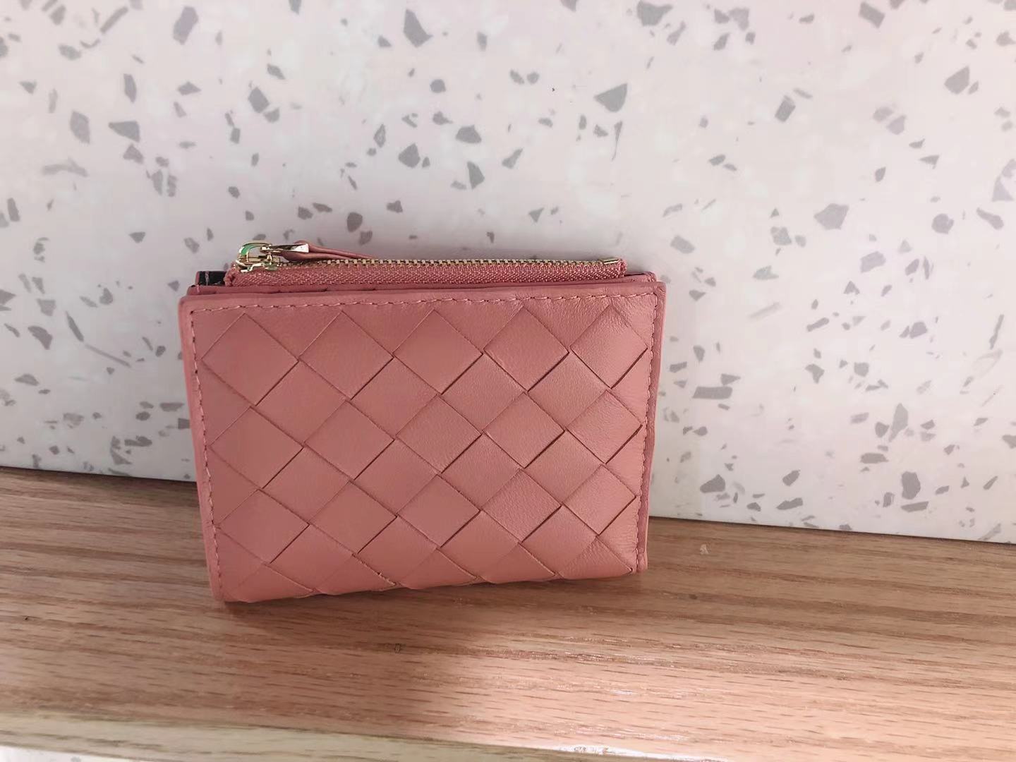 2025 new Fashion short women's wallet sheepskin hand-woven short clip multi-card slot genuine leather card holder wallet for women