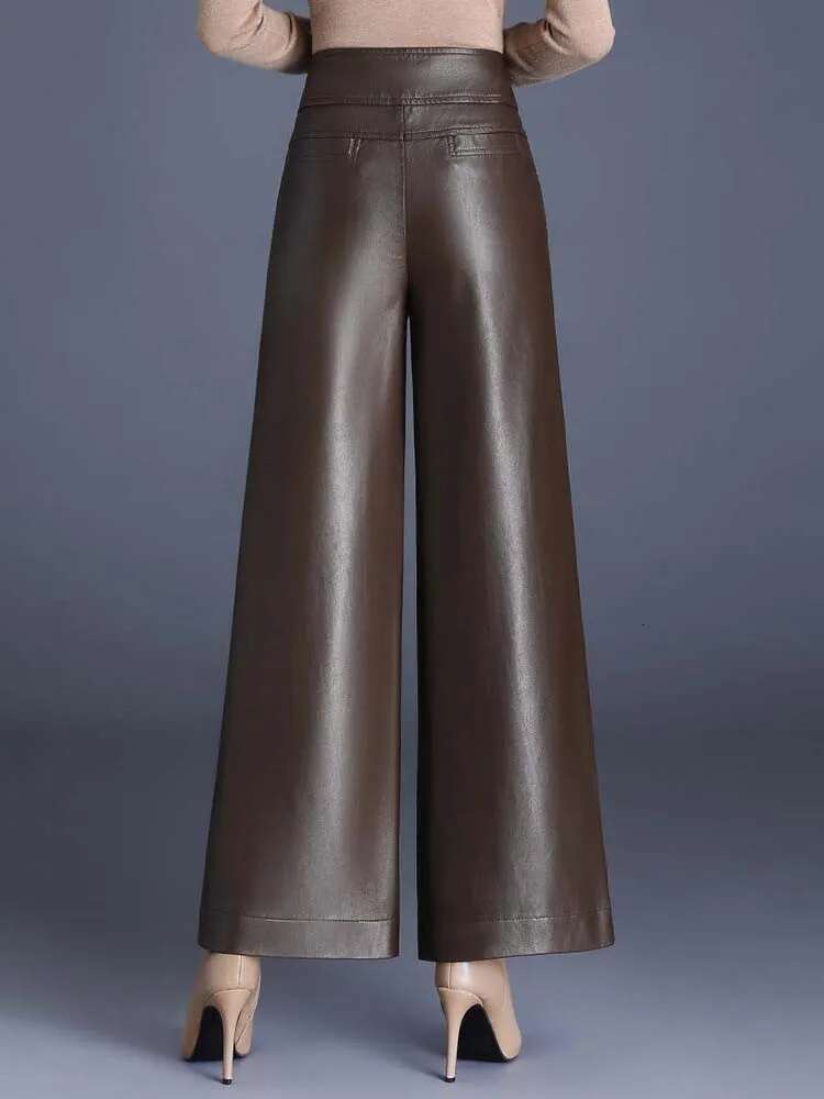 High Quality Women PU Wed Leg Autumn Winter Fashion Warm Long Leather Pants Elegant Leathertrousers
