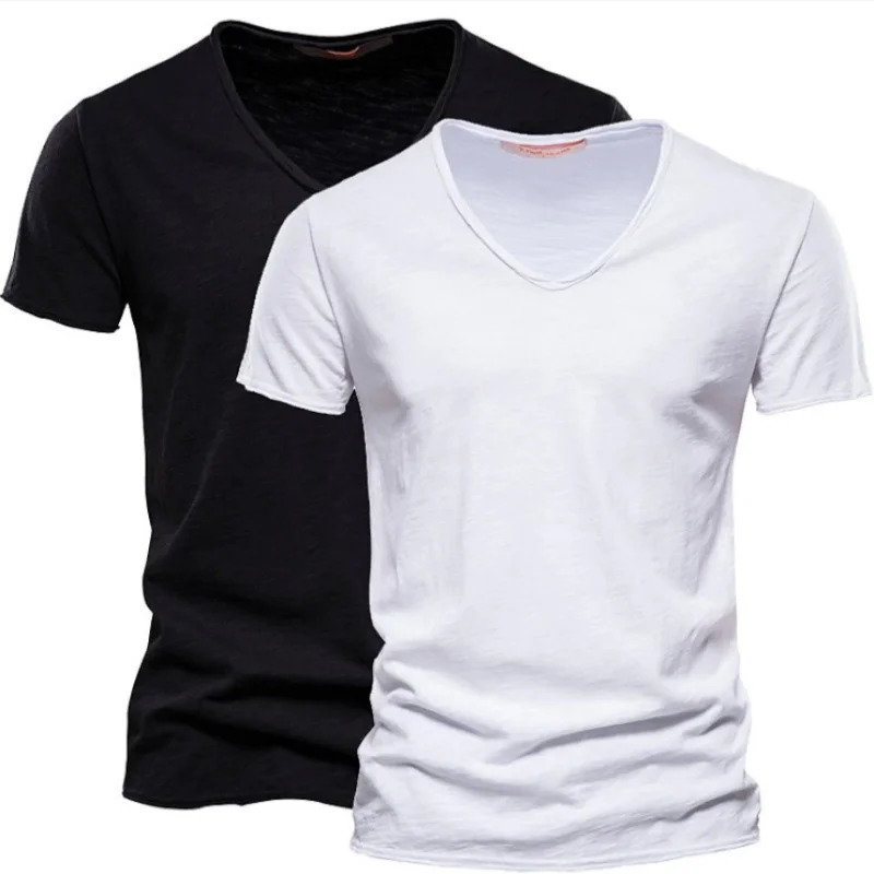 Cotton gym T-shirt mens summer fitness clothing V-neck short sleeved T-shirt ultra-thin fit T-shirt fitness training T-shirt top 250402