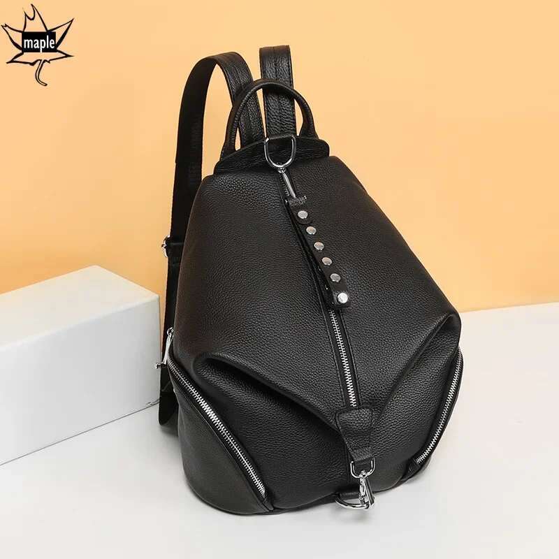 Anti-Theft Women's Genuine Cow Leather Backpacks 2025 Green Pink Ladies Fashion Travel School Bags Female Daily Holiday Knapsack