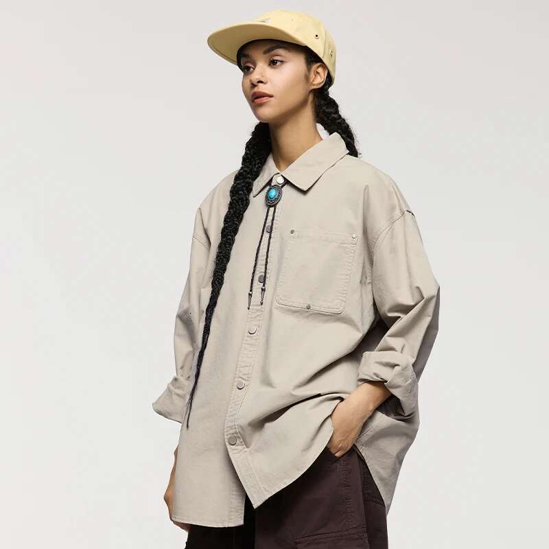 Men's Shirts 100% Cotton Vintage Solid Color Turn-Down Collar Male Shirt Jacket