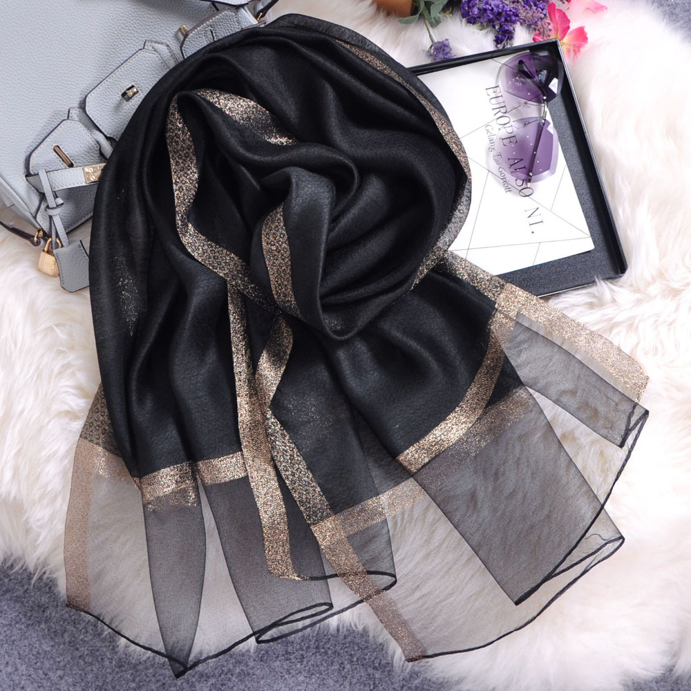 K316 Silk scarf thin women's Korean style versatile gold-stamped edge gauze scarf silk wool thin silk scarf