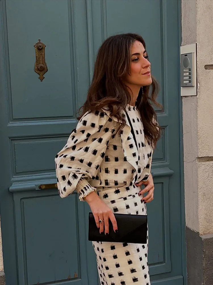 Fashion printed patch work light sleeve jacket set for womens casual loose high waisted A-line skiing Vocation streetwear 250402