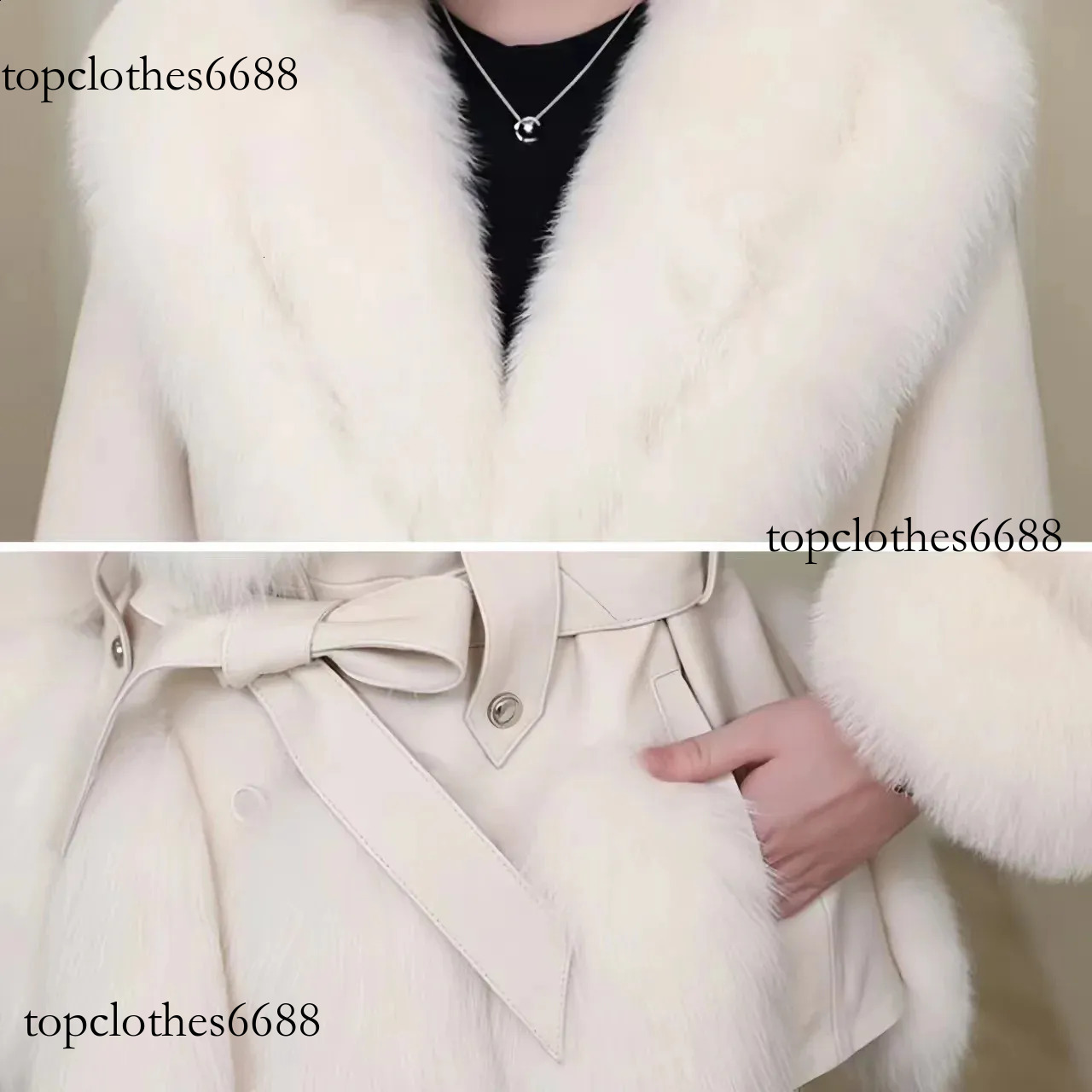 Womens Faux Fur Coat Adjustable Waist Leather Jacket Collar Thick Warm Clothing High-Quality Autumn And Winter 240827