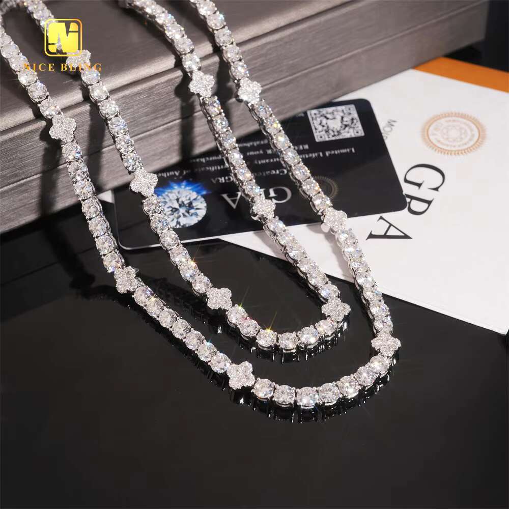 5mm VVS Moissanite Tennis Chain Pass Diamond Tester 925 Silver Hip Hop Jewelry Clover Necklace Iced Out Diamond Tennis Chain