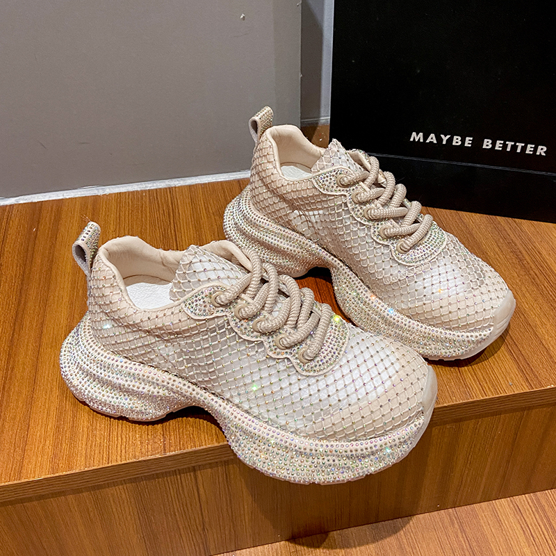 Luxury Women's Sports Shoes Spring Mesh Diamond Crystal Designer Shoes Lace up Casual Outdoor Running Shoes Platform Sneakers