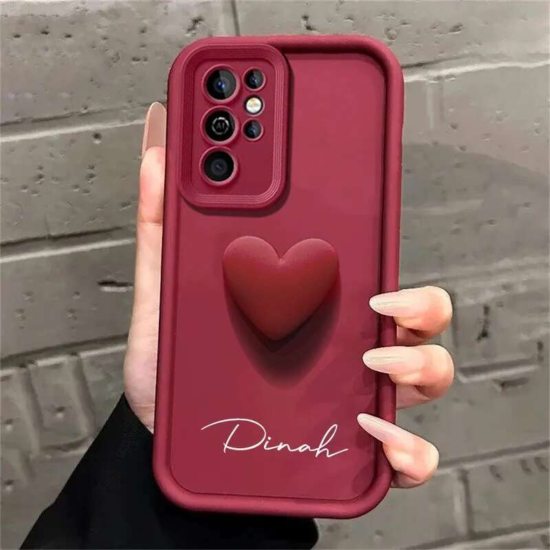 Customized Personalized Name 3D Love Heart Case For Samsung Galaxy S25 S24 S22 S20 Ultra Plus Cover S23 S21 FE