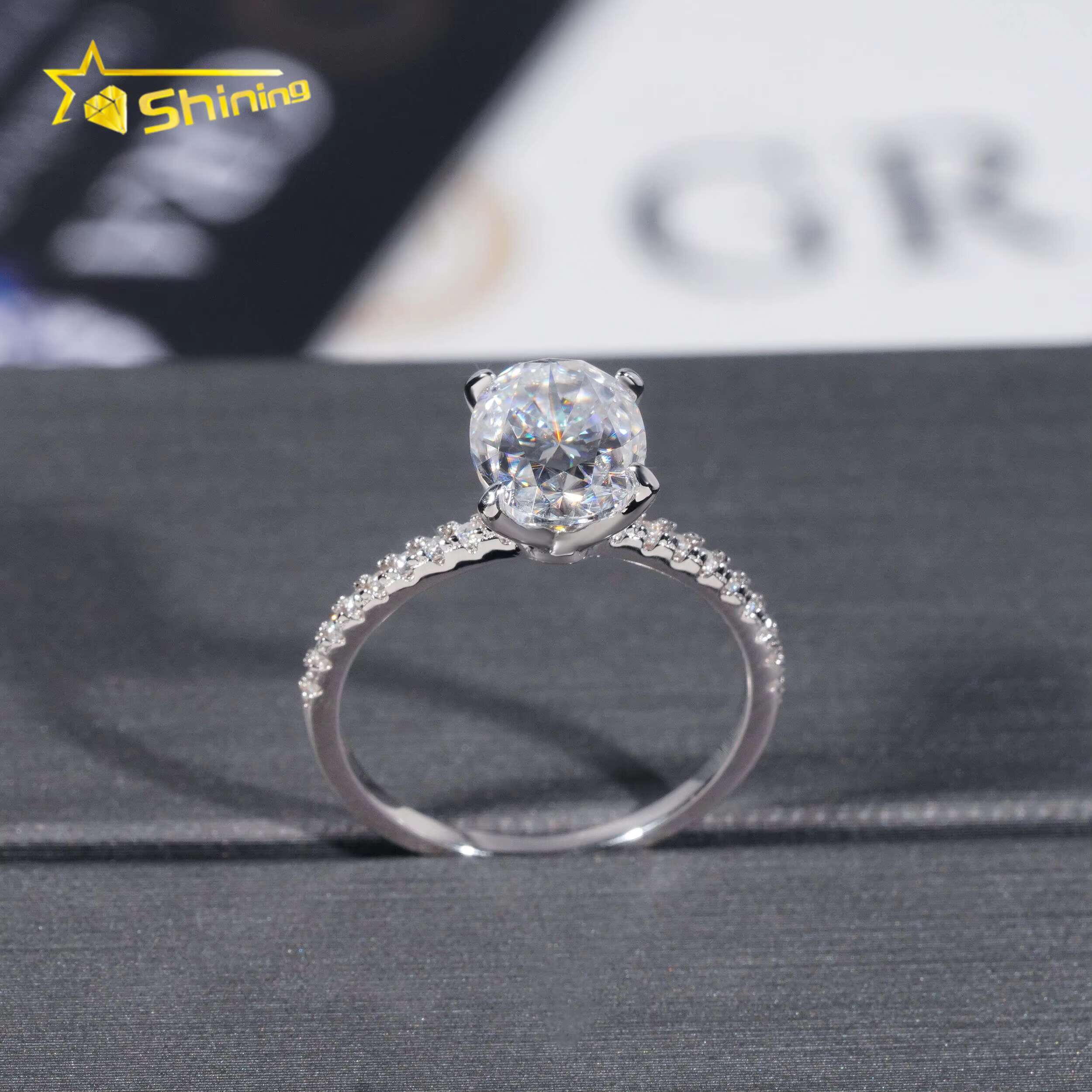 Fine Jewelry Woman Finger Rings Pass Dia Tester Sterling Sier 7x10MM 2.5CT Oval Cut Moissanite Engagement Ring