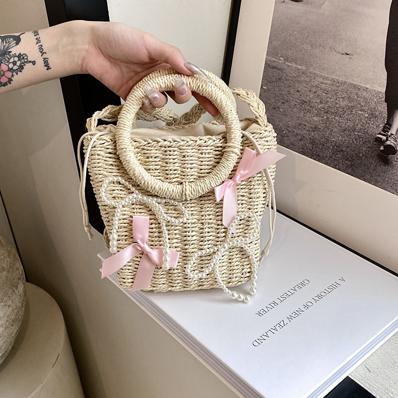 2025S Designer Women S Bag Handmade For Women New Trend Handbag Single Shoulder Crossbody Bag Fashionable Water Bucket Grass Woven Beach Bag