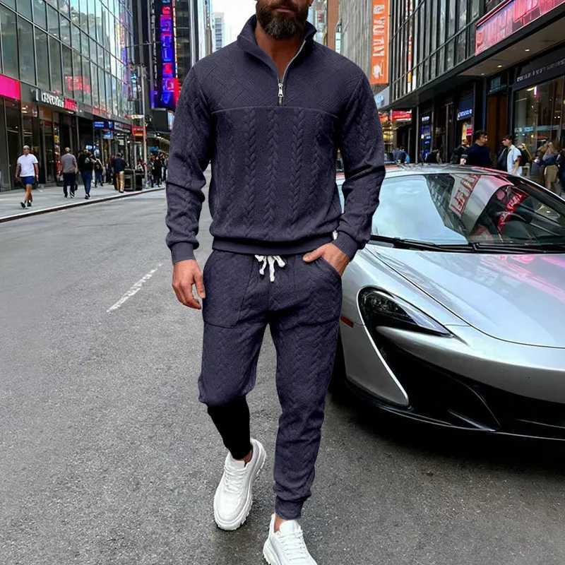 Autumn and winter European and American mens jacquard sweater street fashion casual sports trousers shopping travel suitXJ251106