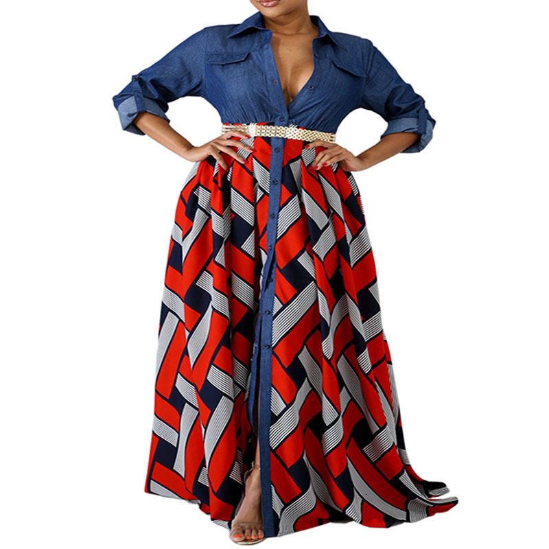 2025 New Womens Dress Denim Woven Striped Printed Large Swing Long Skirt