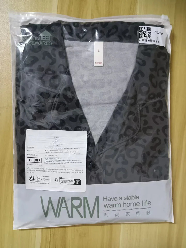 Womens Leopard Print Pajamas with Breast Pads and Flap Pocket Pantss Trendyy and Fashionable 2025 Lapel Short-Sleeved Shi 250402