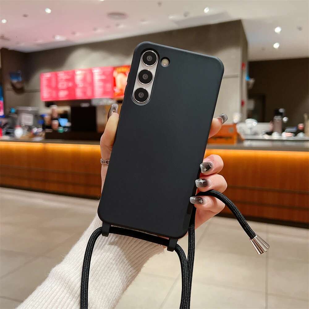 Matte Soft Silicone Crossbody Necklace Cord Strap Case For Samsung S24 S23 Ultra S22 Plus S21 S20 FE S11 S10 S9 S8 Cover