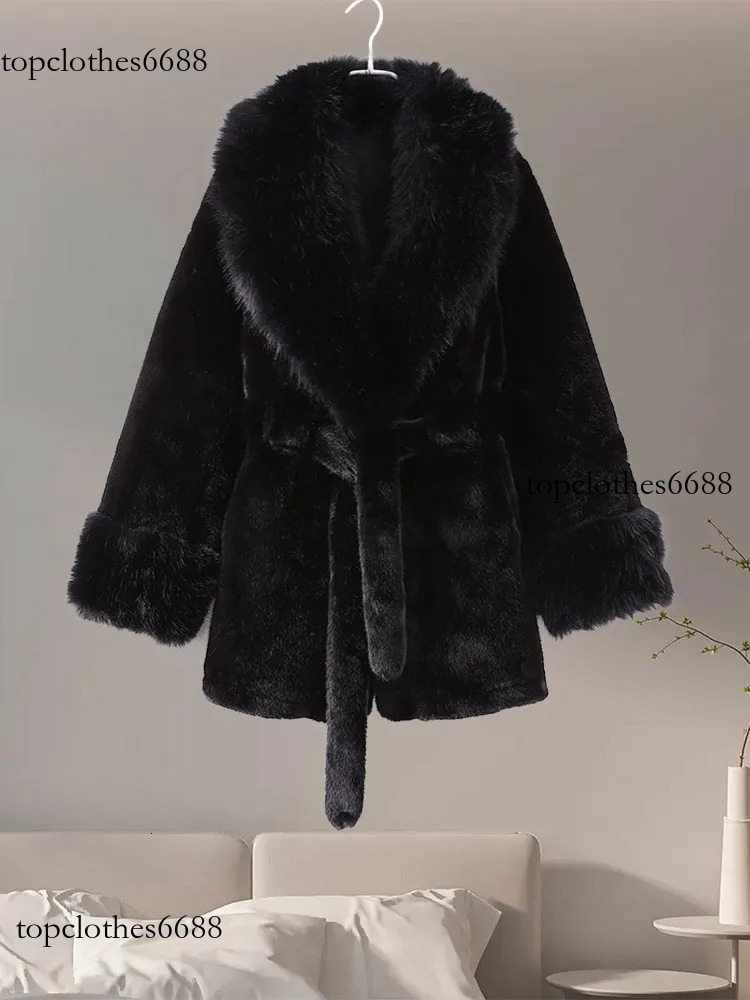 Chic Women Faux Furs Collar Long Sleeve Oversize With Belt Female Fur Jackets 2024 Winter Fashion Lady Coats