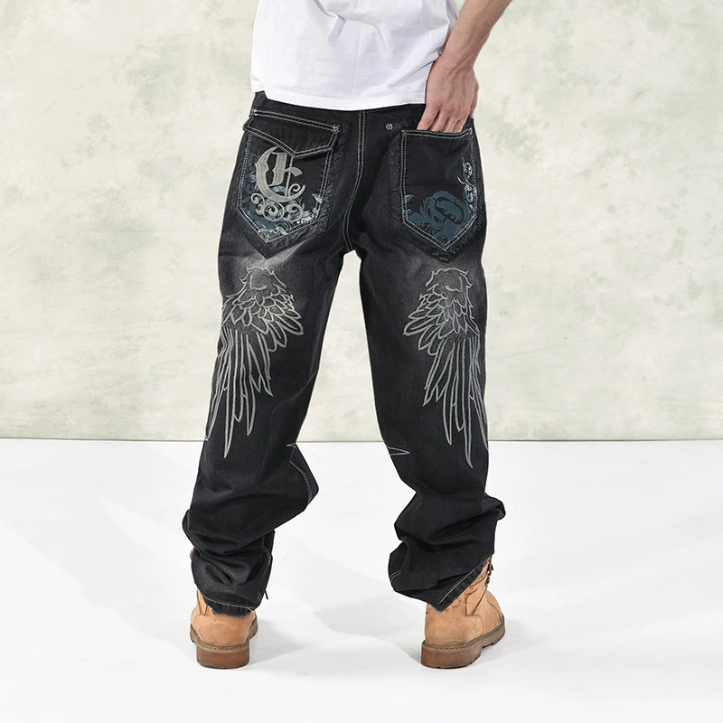 Big Size 42 44 Streetwear Embroidery Jeans Hip Hop Men Multi Pocket Baggy Casual Straight Pants Autumn Denim Pants Jean Washed Length Trousers P1798