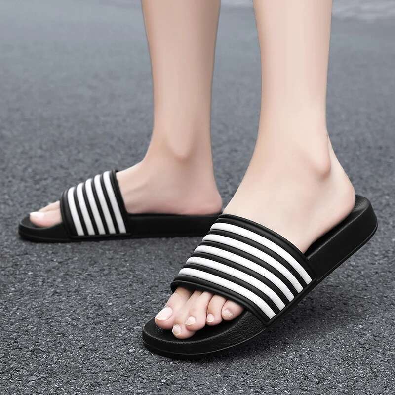 New Men's Summer Casual Shoes Beach Sandals Outdoor Comfortable Soft Sole Slippers Sizes 39-48 Black and White Striped