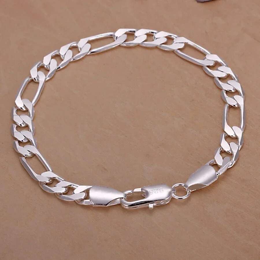Fine Sterg sier bracelets 6-8mm Women Men chain wedding fashion top quality Sier Jewelry Figaro 20cm