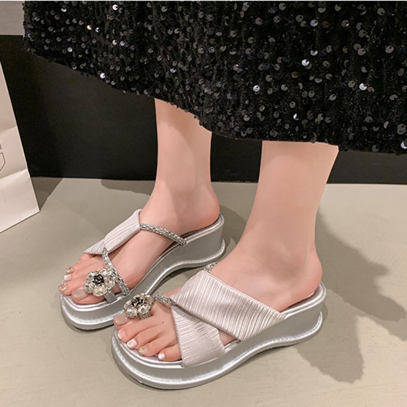 Designer Slope heel sandals free Shipping Toed slippers Thick soled sandal Height increasing sandals new