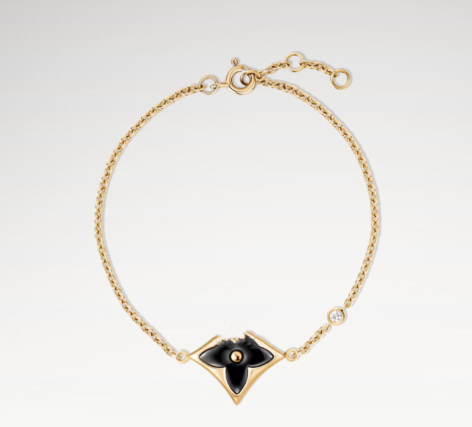 With Box EU US Popular Luxury Charm Bracelets Black Flower 18K Gold Plated Designer Bracelet Bangles For Women Girls Party Jewelry