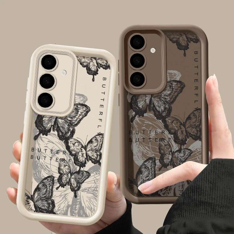 INS Retro Butterfly Silicone Case For Samsung Galaxy S25 S23 S22 Ultra S24 FE A55 A56 A15 A16 A35 A53 A54 A25 5G Soft Cover