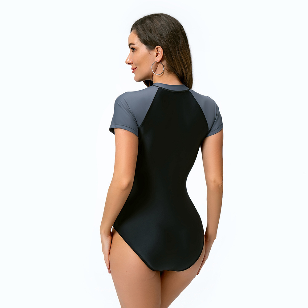 Jumpsuit thong zipper tight color blocking racing sports beach snorkeling surfing suit swimsuit women