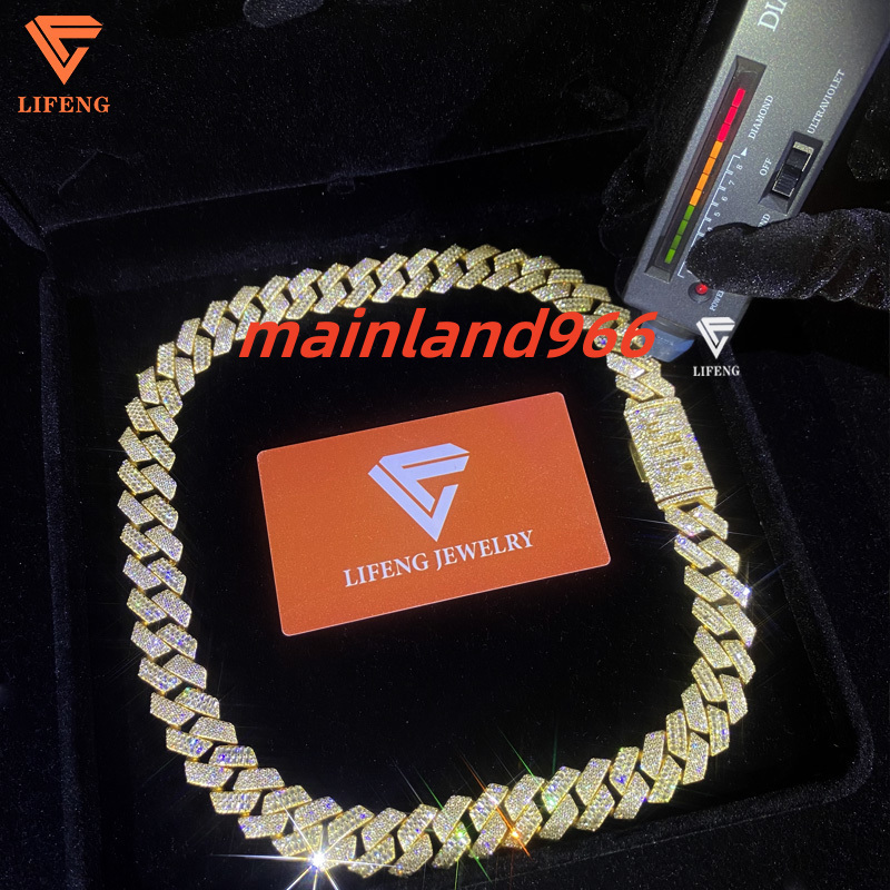 Luxury Moissanite Chain 16mm Mix Baguette Cut VVS Moissanite Cuban Link Chain S925 Silver Ice Hiphop Custom Lock Cuban Chain