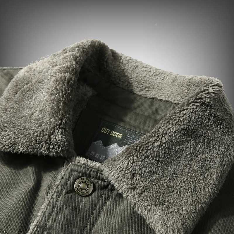Mens Lamb Wool Jacket Military Coat Mens Autumn and Winter Thick Warm Retro Workwear Winter Coat Plus Size Mens Clothing 6XL X251106