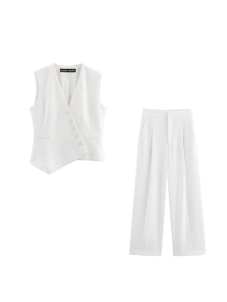 Womens summer 2piece set casual solid asymmetrical vest and mens elegant street double clothing 250403