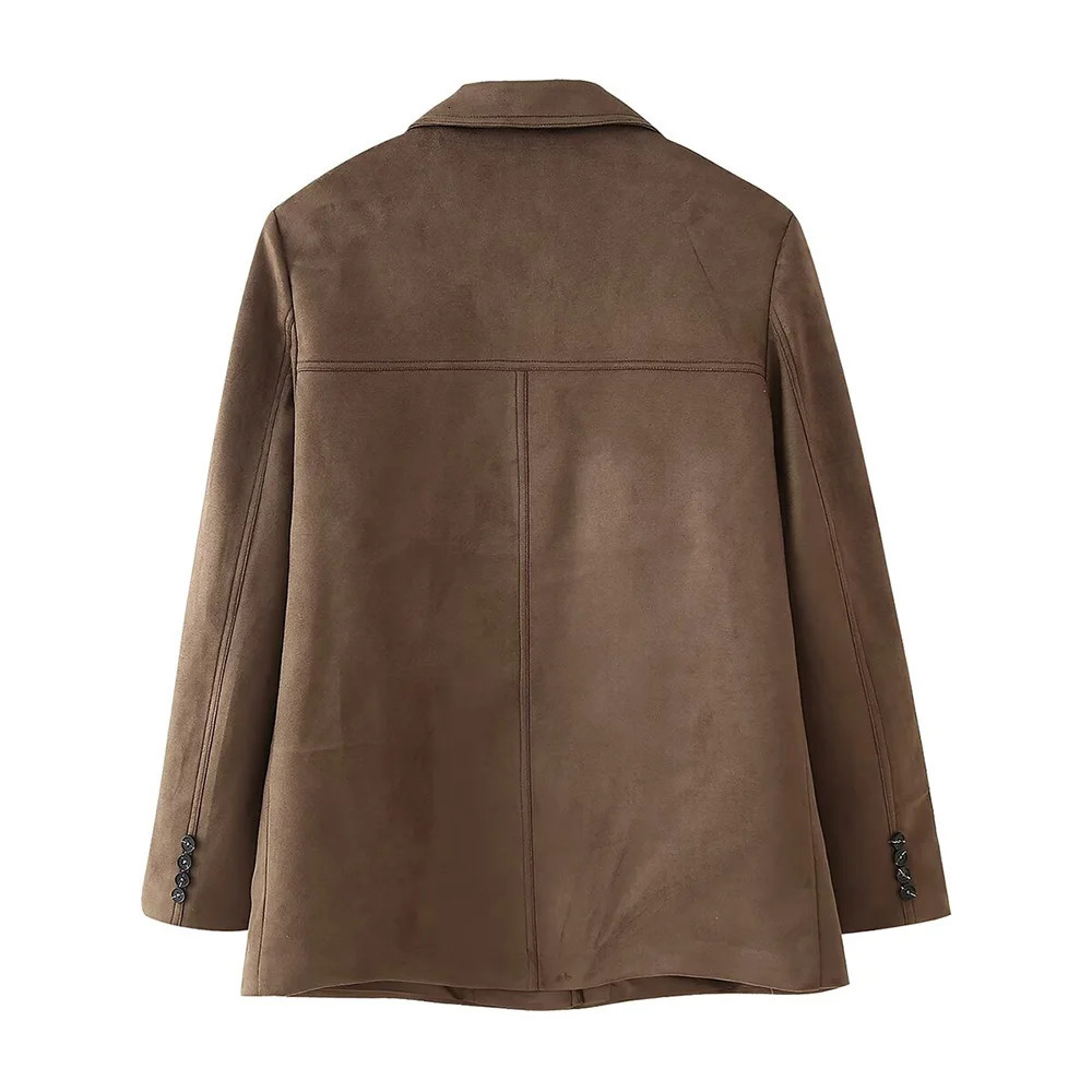Autumn and winter fashionable womens clothing casual elegant sense European and American retro suede suit jacket 250402