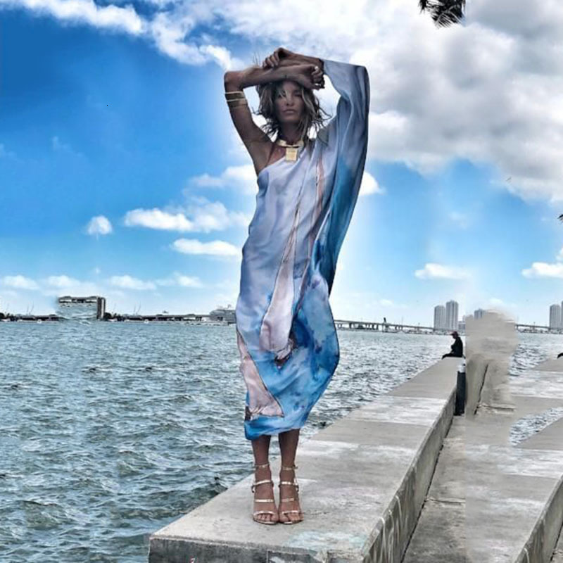 2025 Womens New Dress Sexy Beach Vacation Print Loose and Oversized Long Skirt